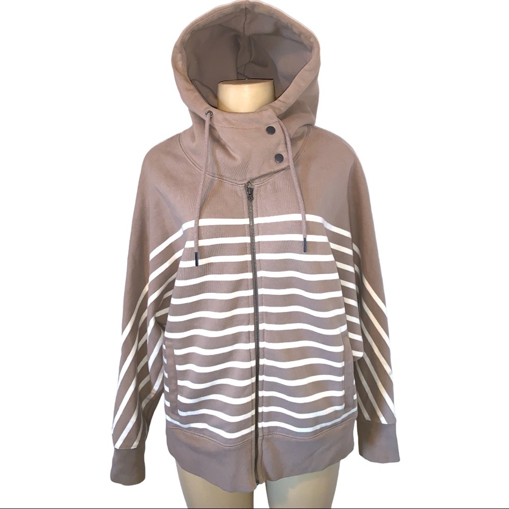 GAP Plush Tan Brown Striped Hooded Sweatshirt Jacket